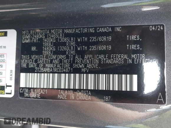 2024 Lexus RX 350 with VIN 2T2BAMBA1RC034871, listed as a IAAI auction lot 40959236 with 8,218 mi miles and . Bid and sale history available at DreamBid. Image 9.