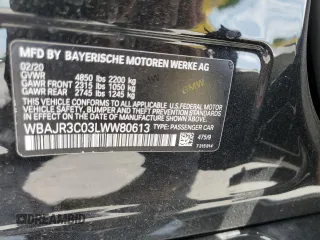 2020 BMW 5 Series 530i z VIN WBAJR3C03LWW80613, wystawiony jako Copart lot #55507195 z przebiegiem 14 312 mil mil oraz Szkoda całkowita • Salvage title. Historia ofert i sprzedaży dostępna na DreamBid. Obrazek 12.