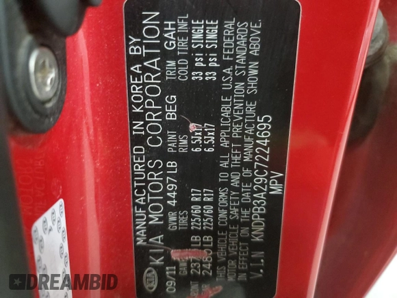 2012 Kia Sportage LX with VIN KNDPB3A29C7224695, listed as a Copart auction lot 53235665 with Not provided miles and Salvage title. Bid and sale history available at DreamBid. Image 13.