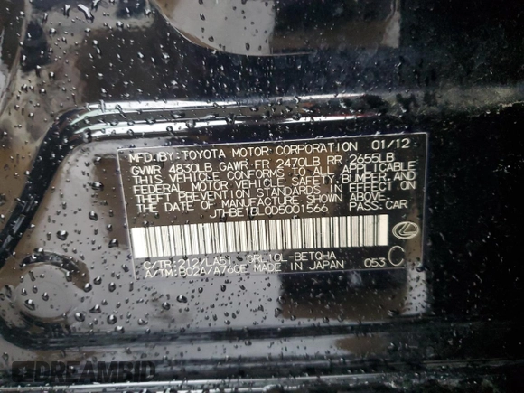 2013 Lexus GS 350 with VIN JTHBE1BL0D5001566, listed as a Copart auction lot 61462385 with 207,984 mi miles and Salvage title. Bid and sale history available at DreamBid. Image 12.