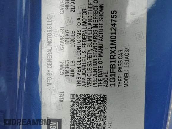 2021 Chevrolet Camaro 1LS z VIN 1G1FB1RX1M0124755, wystawiony jako Copart lot #70383454 z przebiegiem 39 924 mil mil oraz Nie do naprawy • Non repairable. Historia ofert i sprzedaży dostępna na DreamBid. Obrazek 14.