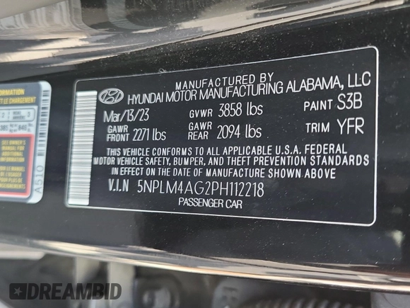 2023 Hyundai Elantra SEL with VIN 5NPLM4AG2PH112218, listed as a IAAI auction lot 42844323 with 36,483 mi miles and . Bid and sale history available at DreamBid. Image 35.
