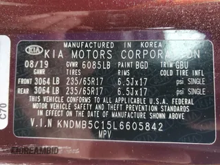2020 Kia Sedona LX with VIN KNDMB5C15L6605842, listed as a Copart auction lot 43246275 with 115,057 mi miles and Salvage Title. Bid and sale history available at carsss.com. Image 13.