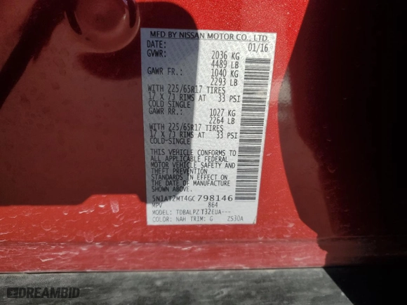 2016 Nissan Rogue SV with VIN 5N1AT2MT4GC798146, listed as a Copart auction lot 42450425 with 139,914 mi miles and Salvage Title. Bid and sale history available at carsss.com. Image 15.