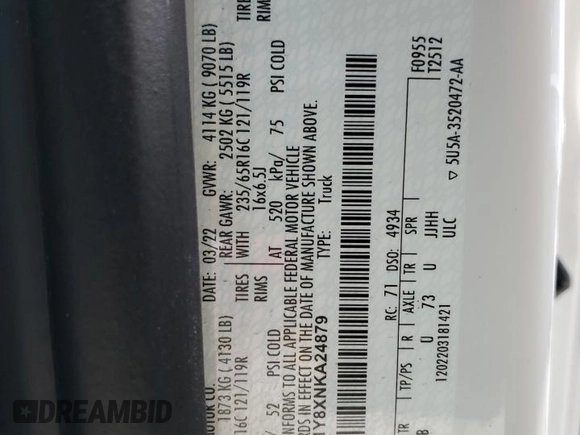 2022 Ford Transit Cargo with VIN 1FTBR1Y8XNKA24879, listed as a Copart auction lot 41635264 with 1,785 mi miles and . Bid and sale history available at DreamBid. Image 12.