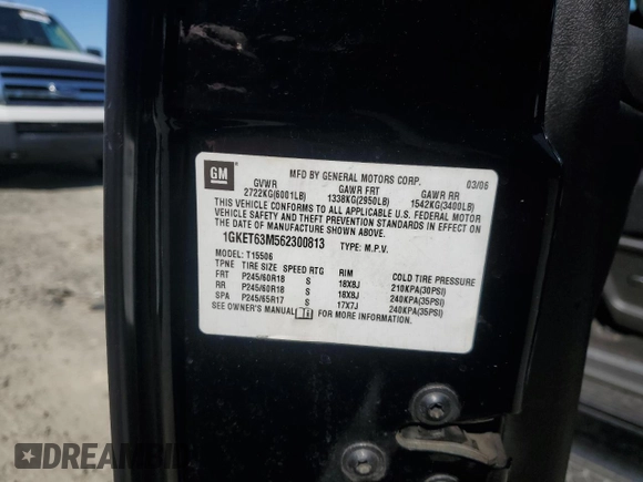 2006 GMC Envoy Denali with VIN 1GKET63M562300813, listed as a Copart auction lot 54349635 with 115,480 mi miles and Salvage Title. Bid and sale history available at DreamBid. Image 13.