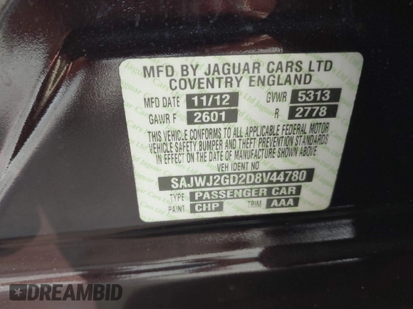 2013 Jaguar XJ Portfolio with VIN SAJWJ2GD2D8V44780, listed as a IAAI auction lot 41875069 with 87,806 mi miles and . Bid and sale history available at DreamBid. Image 9.