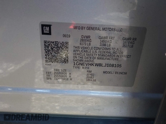 2020 Chevrolet Traverse LT with VIN 1GNEVHKW8LJ108105, listed as a IAAI auction lot 41854348 with 153,532 mi miles and . Bid and sale history available at DreamBid. Image 9.