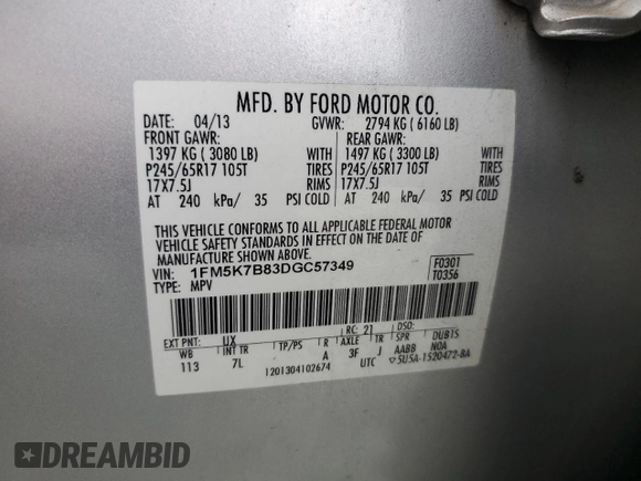 2013 Ford Explorer z VIN 1FM5K7B83DGC57349, wystawiony jako Copart lot #44470295 z przebiegiem 215 899 mil mil oraz Szkoda całkowita • Salvage title. Historia ofert i sprzedaży dostępna na DreamBid. Obrazek 15.