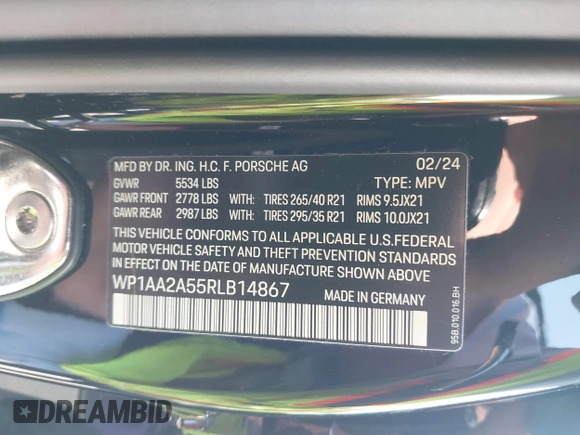 2024 Porsche Macan with VIN WP1AA2A55RLB14867, listed as a IAAI auction lot 41821087 with 7,254 mi miles and . Bid and sale history available at DreamBid. Image 9.