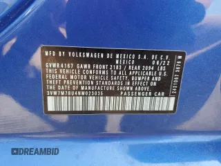 2022 Volkswagen Jetta SE with VIN 3VW7M7BU4NM023035, listed as a Copart auction lot 62234935 with 23,435 mi miles and Salvage title. Bid and sale history available at DreamBid. Image 12.