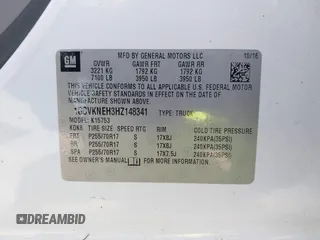 2017 Chevrolet Silverado 1500 Work Truck with VIN 1GCVKNEH3HZ148341, listed as a IAAI auction lot 41907042 with 180,050 mi miles. Bid and sale history available at carsss.com. Image 9.