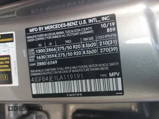 2020 Mercedes-Benz GLE 350 with VIN 4JGFB4JE1LA119191, listed as a Copart auction lot 65211915 with 87,844 mi miles and Salvage title. Bid and sale history available at DreamBid. Image 13.