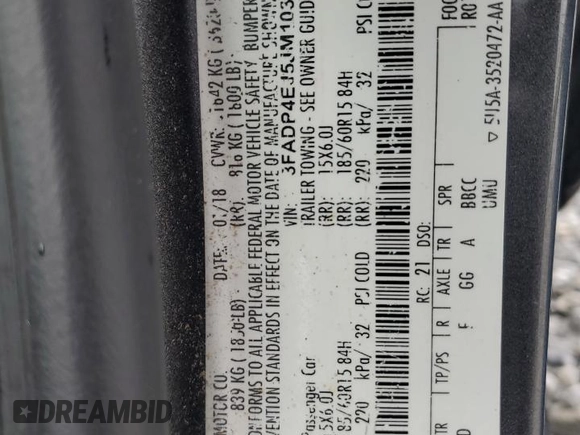 2018 Ford Fiesta SE z VIN 3FADP4EJ5JM103411, wystawiony jako Copart lot #50130325 z przebiegiem 111 247 mil mil oraz Szkoda całkowita • Salvage title. Historia ofert i sprzedaży dostępna na DreamBid. Obrazek 14.