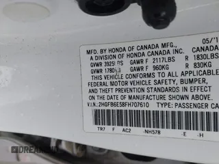 2015 Honda Civic Sedan Si with VIN 2HGFB6E58FH707610, listed as a IAAI auction lot 41420340 with 100,122 mi miles. Bid and sale history available at carsss.com. Image 9.