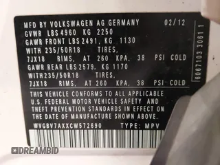 2012 Volkswagen Tiguan S z VIN WVGBV7AXXCW572690, wystawiony jako IAAI lot #42074464 z przebiegiem 133 049 mil mil oraz . Historia ofert i sprzedaży dostępna na DreamBid. Obrazek 9.