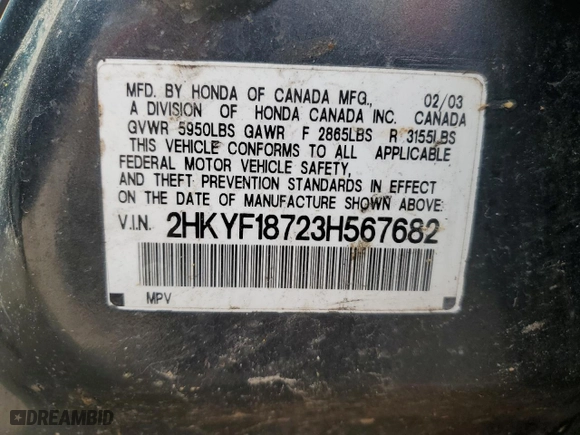 2003 Honda Pilot EX with VIN 2HKYF18723H567682, listed as a Copart auction lot 53623685 with 319,628 mi miles and Salvage Title. Bid and sale history available at carsss.com. Image 13.