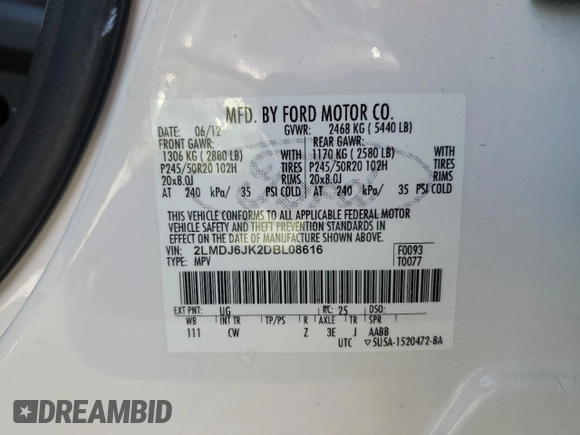 2013 Lincoln MKX with VIN 2LMDJ6JK2DBL08616, listed as a Copart auction lot 51866105 with 83,511 mi miles and Salvage Title. Bid and sale history available at carsss.com. Image 15.