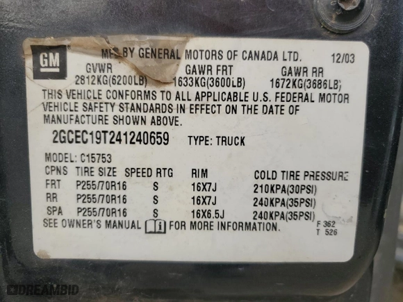 2004 Chevrolet Silverado 1500 LS with VIN 2GCEC19T241240659, listed as a Copart auction lot 49358405 with 310,558 mi miles and Salvage Title. Bid and sale history available at carsss.com. Image 12.