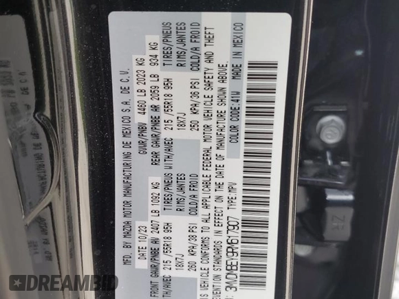2024 Mazda CX-30 Premium Plus with VIN 3MVDMBEY9RM617907, listed as a Copart auction lot 56507565 with 8,237 mi miles and Salvage title. Bid and sale history available at DreamBid. Image 13.