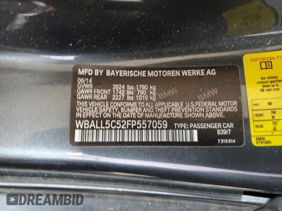 2015 BMW Z4 sDrive28i with VIN WBALL5C52FP557059, listed as a Copart auction lot 71438184 with Not provided miles and Salvage title. Bid and sale history available at DreamBid. Image 12.