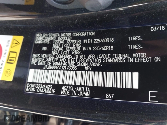 2018 Lexus NX 300 z VIN JTJBARBZ7J2173085, wystawiony jako IAAI lot #42551218 z przebiegiem 72 411 mil mil oraz . Historia ofert i sprzedaży dostępna na DreamBid. Obrazek 9.