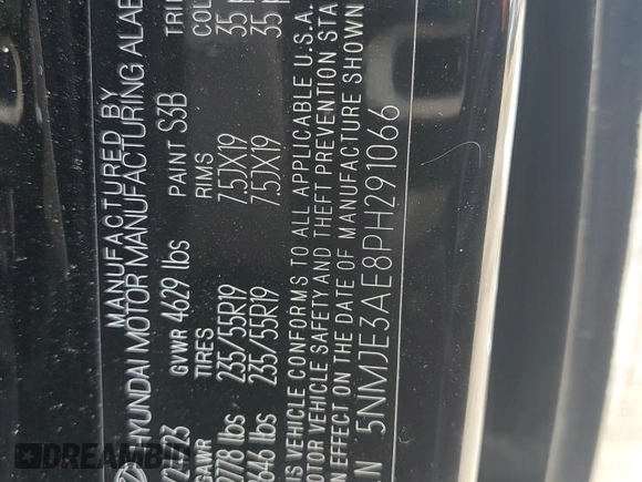 2023 Hyundai Tucson Limited with VIN 5NMJE3AE8PH291066, listed as a Copart auction lot 57952065 with 20,329 mi miles and Salvage title. Bid and sale history available at DreamBid. Image 13.
