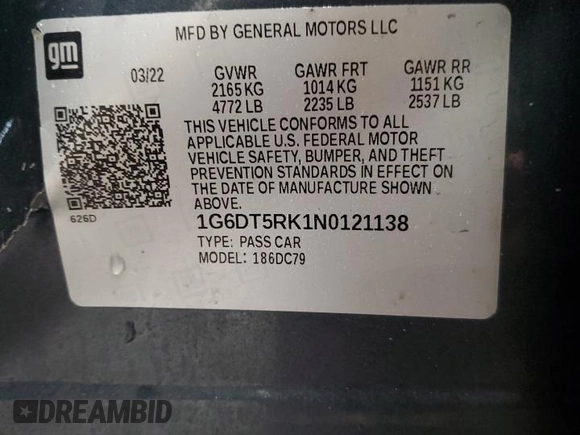 2022 Cadillac CT5 Premium Luxury z VIN 1G6DT5RK1N0121138, wystawiony jako Copart lot #47370475 z przebiegiem 68 567 mil mil oraz Szkody całkowita. Historia ofert i sprzedaży dostępna na DreamBid. Obrazek 12.