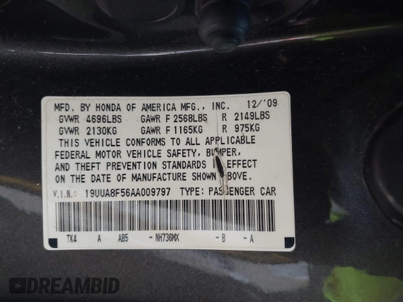 2010 Acura TL Technology z VIN 19UUA8F56AA009797, wystawiony jako IAAI lot #41987804 z przebiegiem 293 567 mil mil oraz . Historia ofert i sprzedaży dostępna na DreamBid. Obrazek 9.