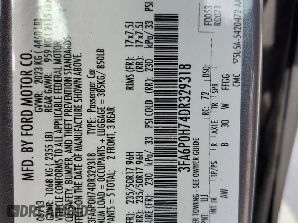 2013 Ford Fusion SE with VIN 3FA6P0H74DR329318, listed as a Copart auction lot 51339335 with 171,567 mi miles and Salvage Title. Bid and sale history available at carsss.com. Image 12.