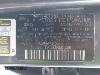 2015 Kia Optima LX with VIN KNAGM4A73F5625605, listed as a IAAI auction lot 41924411 with 104,153 mi miles. Bid and sale history available at carsss.com. Image 9.