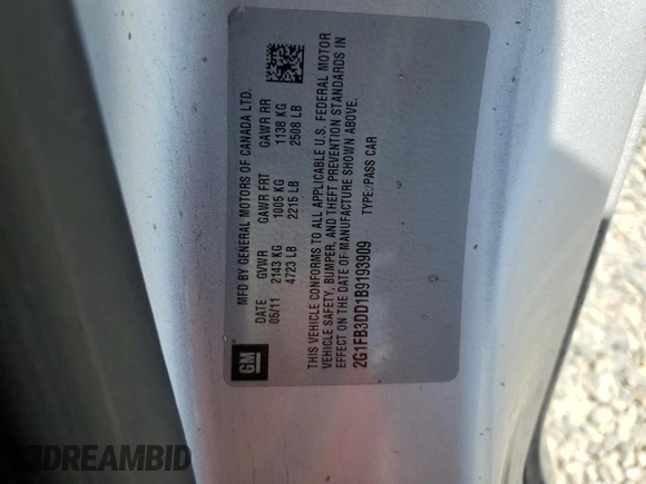 2011 Chevrolet Camaro 1LT z VIN 2G1FB3DD1B9193909, wystawiony jako Copart lot #56000395 z przebiegiem 110 248 mil mil oraz Szkoda całkowita • Salvage title. Historia ofert i sprzedaży dostępna na DreamBid. Obrazek 12.