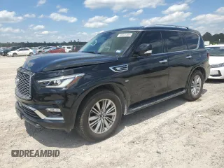 2018 Infiniti QX80 with VIN JN8AZ2NF8J9663644, listed as a Copart auction lot 56841505 with 97,909 mi miles and Salvage title. Bid and sale history available at DreamBid. Image 1.