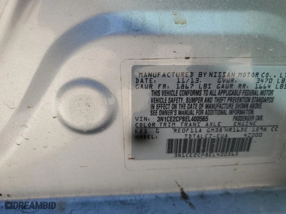 2014 Nissan Versa Note SV with VIN 3N1CE2CP8EL400565, listed as a Copart auction lot 43509865 with 134,837 mi miles and Salvage Title. Bid and sale history available at carsss.com. Image 13.