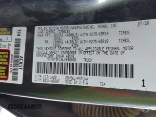 2020 Toyota Tundra Limited with VIN 5TFHY5F18LX948800, listed as a IAAI auction lot 41835190 with 103,619 mi miles and . Bid and sale history available at DreamBid. Image 9.