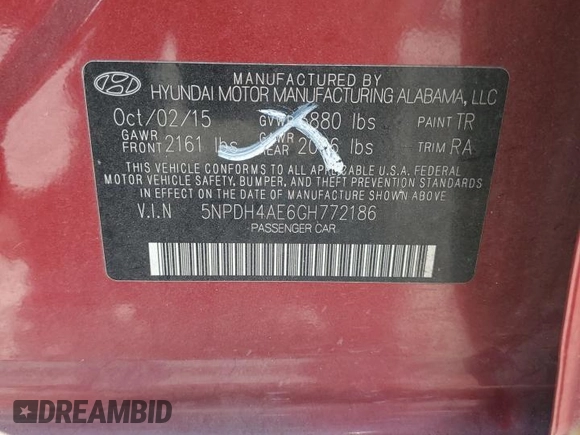 2016 Hyundai Elantra SE with VIN 5NPDH4AE6GH772186, listed as a Copart auction lot 62718325 with 97,667 mi miles and Salvage title. Bid and sale history available at DreamBid. Image 12.