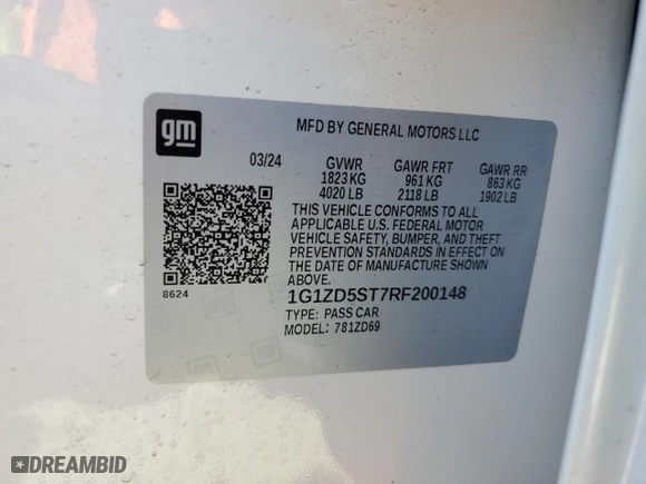 2024 Chevrolet Malibu LT with VIN 1G1ZD5ST7RF200148, listed as a Copart auction lot 47992125 with 5,218 mi miles and Salvage Title. Bid and sale history available at carsss.com. Image 13.