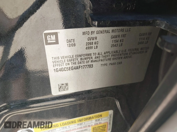 2010 Buick LaCrosse CXL with VIN 1G4GC5EG4AF177783, listed as a IAAI auction lot 42359665 with 231,704 mi miles and . Bid and sale history available at DreamBid. Image 9.