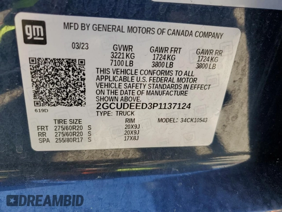 2023 Chevrolet Silverado 1500 RST with VIN 2GCUDEED3P1137124, listed as a Copart auction lot 50585395 with 28,332 mi miles and Salvage Title. Bid and sale history available at DreamBid. Image 13.