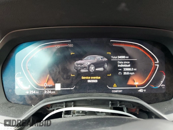 2021 BMW X6 xDrive40i with VIN 5UXCY6C00M9E08487, listed as a Copart auction lot 46477895 with 34,000 mi miles and Salvage Title. Bid and sale history available at carsss.com. Image 9.