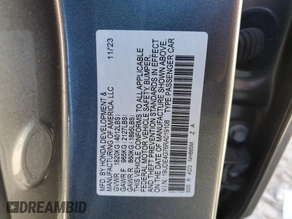 2024 Acura Integra Technology with VIN 19UDE4G76RA019108, listed as a Copart auction lot 47409955 with 39,050 mi miles and Salvage Title. Bid and sale history available at DreamBid. Image 13.