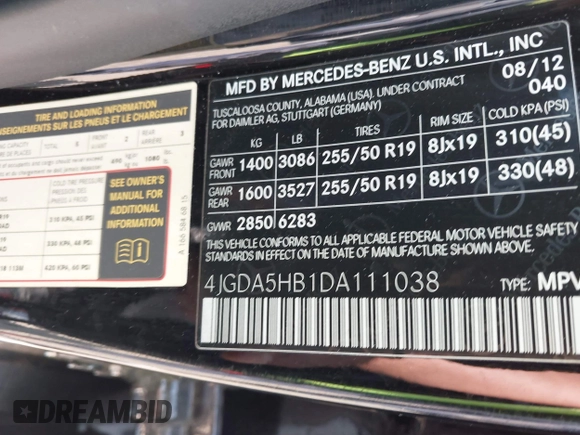 2013 Mercedes-Benz M 350 with VIN 4JGDA5HB1DA111038, listed as a IAAI auction lot 42410566 with 125,136 mi miles and . Bid and sale history available at DreamBid. Image 9.