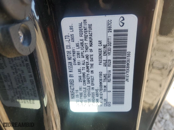 2017 Infiniti Q60 3.0t Premium with VIN JN1EV7EK8HM361560, listed as a Copart auction lot 45396785 with 105,222 mi miles and Salvage Title. Bid and sale history available at carsss.com. Image 14.