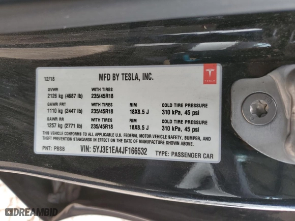 2018 Tesla Model 3 Long Range Battery with VIN 5YJ3E1EA4JF166532, listed as a Copart auction lot 42755985 with 77,467 mi miles and Salvage Title. Bid and sale history available at carsss.com. Image 12.