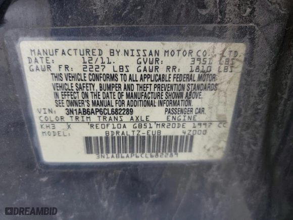 2012 Nissan Sentra 2.0 SR with VIN 3N1AB6AP6CL682289, listed as a Copart auction lot 72129594 with 199,436 mi miles and Salvage Title. Bid and sale history available at carsss.com. Image 13.