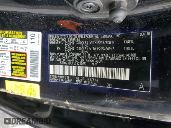 2018 Toyota Sienna LE Auto Access Seat with VIN 5TDKZ3DCXJS929065, listed as a Copart auction lot 48763185 with 67,920 mi miles and Salvage Title. Bid and sale history available at carsss.com. Image 15.
