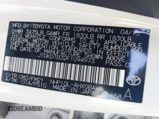 2015 Toyota Prius One with VIN JTDKDTB32F1094973, listed as a IAAI auction lot 41631324 with 177,948 mi miles and . Bid and sale history available at carsss.com. Image 9.