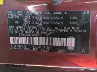 2015 Toyota Sienna SE with VIN 5TDXK3DC8FS688561, listed as a Copart auction lot 46541245 with 73,653 mi miles and Salvage Title. Bid and sale history available at carsss.com. Image 14.
