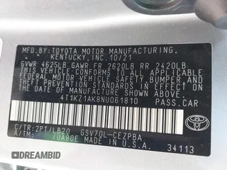2022 Toyota Camry TRD with VIN 4T1KZ1AK8NU061810, listed as a IAAI auction lot 41769584 with 79,709 mi miles and . Bid and sale history available at DreamBid. Image 9.