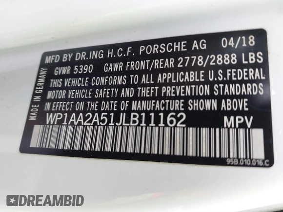 2018 Porsche Macan with VIN WP1AA2A51JLB11162, listed as a IAAI auction lot 41584797 with 72,892 mi miles and . Bid and sale history available at DreamBid. Image 9.